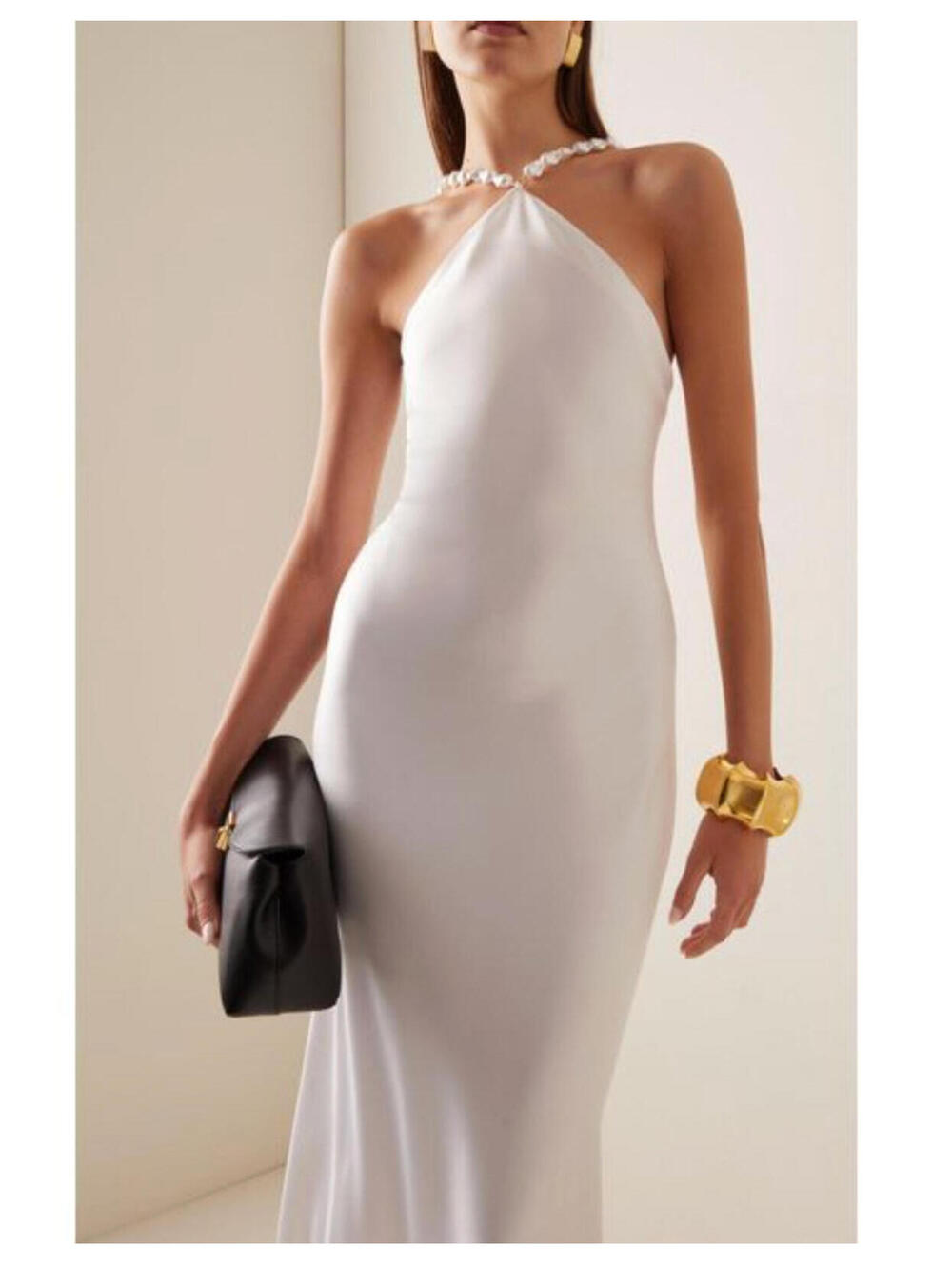 NWT STAUD Cadence White Satin Beaded Bridal Wedding Slip Maxi Dress Pearl 8/M - Picture 14 of 14